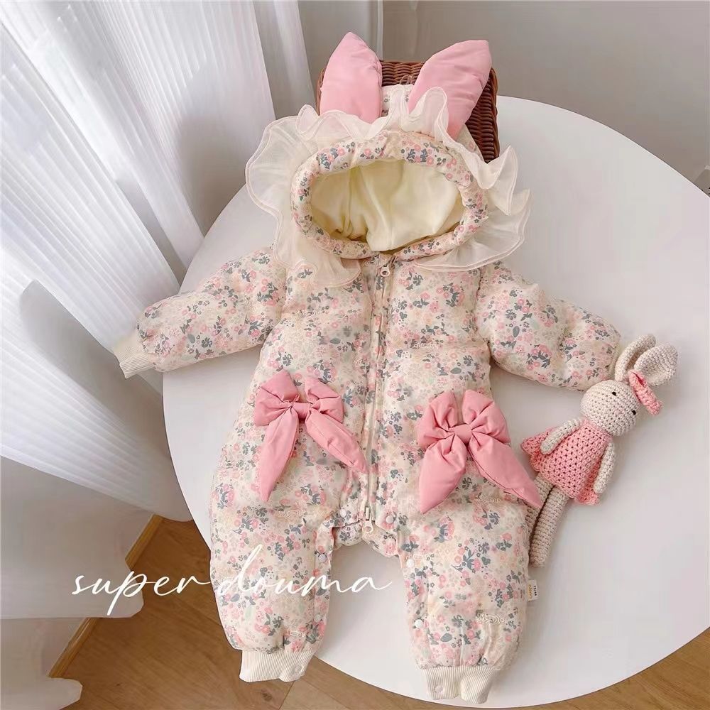 【灿宝家】芭比兔加绒加厚连体婴儿冬季衣服女宝宝洋气超萌哈衣外出