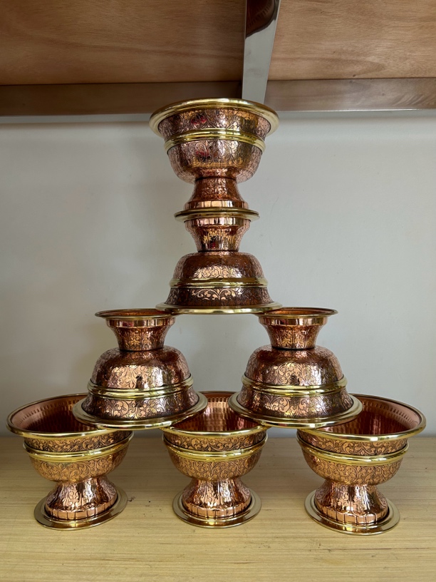 纯铜杯复古供水杯高脚西藏供水碗供具用品铜水杯