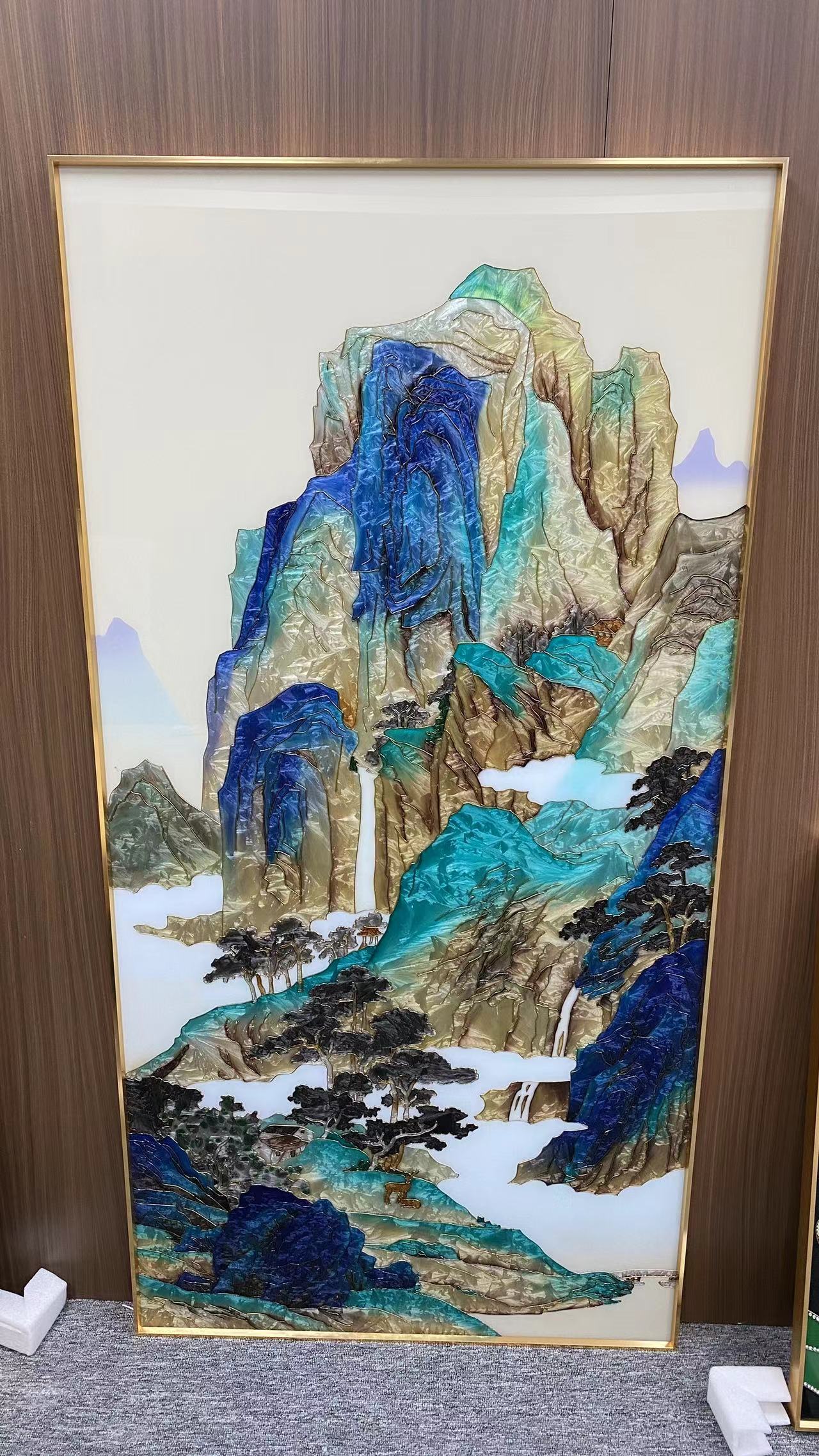 F 山水 珐琅彩轻奢客厅玄关装饰画手工珐琅彩装裱发货
