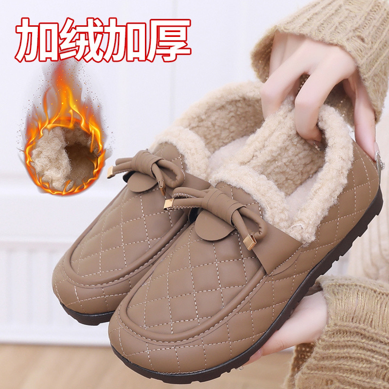 2024冬季新款一脚蹬懒人时尚舒适百搭棉鞋妈妈鞋加绒加厚豆豆鞋