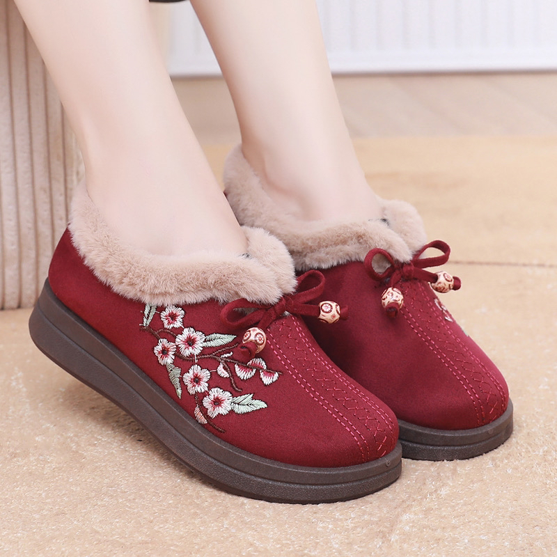 2024冬季老北京布一脚蹬民族风平底舒适棉鞋鞋加绒加厚妈妈鞋