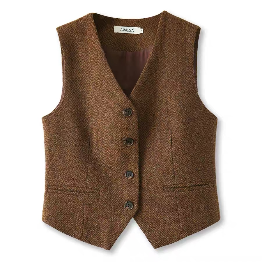 【复古老钱风】冬季羊毛呢西装马甲背心女冬季无袖叠穿马夹
