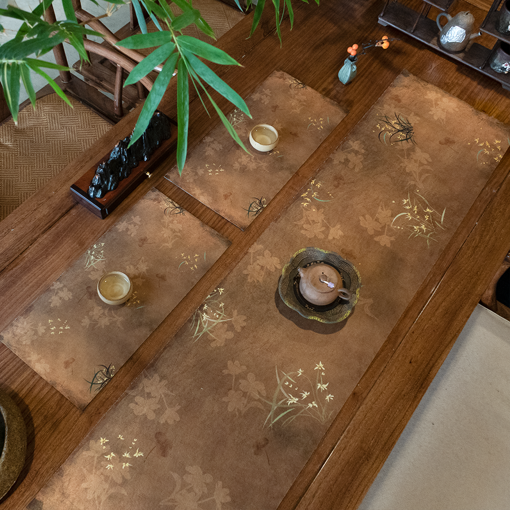 【30X120CM套装】新中式茶席桌旗茶几杯垫吸水防滑隔热茶垫古风简约