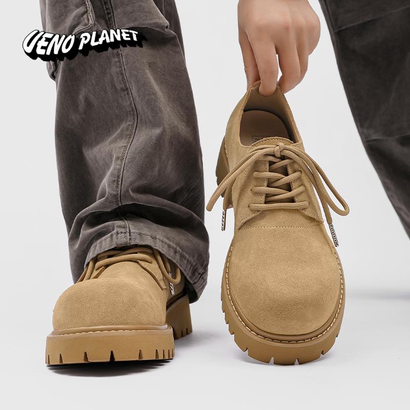 德比鞋2026新款秋季低帮马丁靴男复古工装鞋厚底增高透气翻毛皮鞋