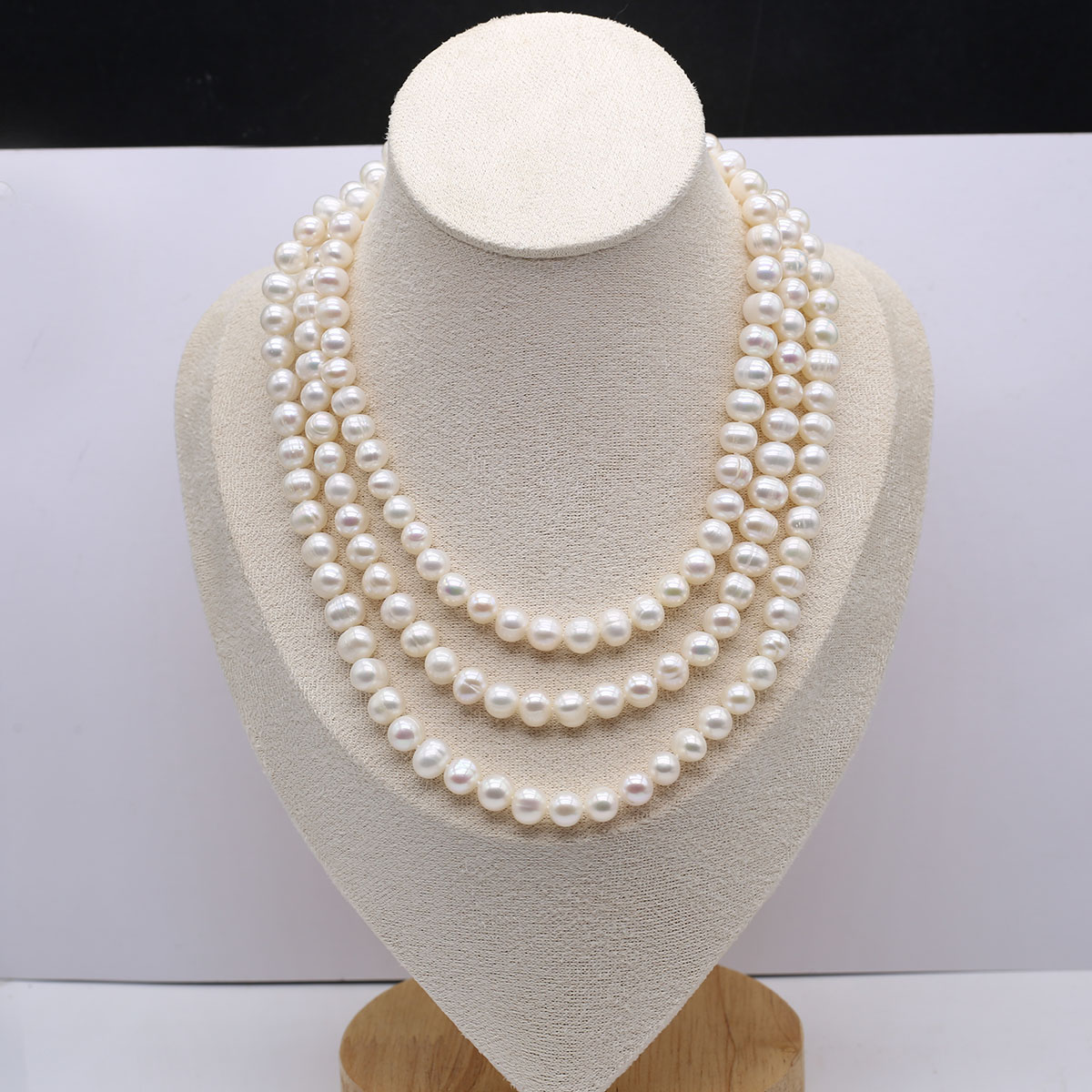 7-8mm天然淡水珍珠近圆白色微瑕时尚长款百搭毛衣链珍珠项链