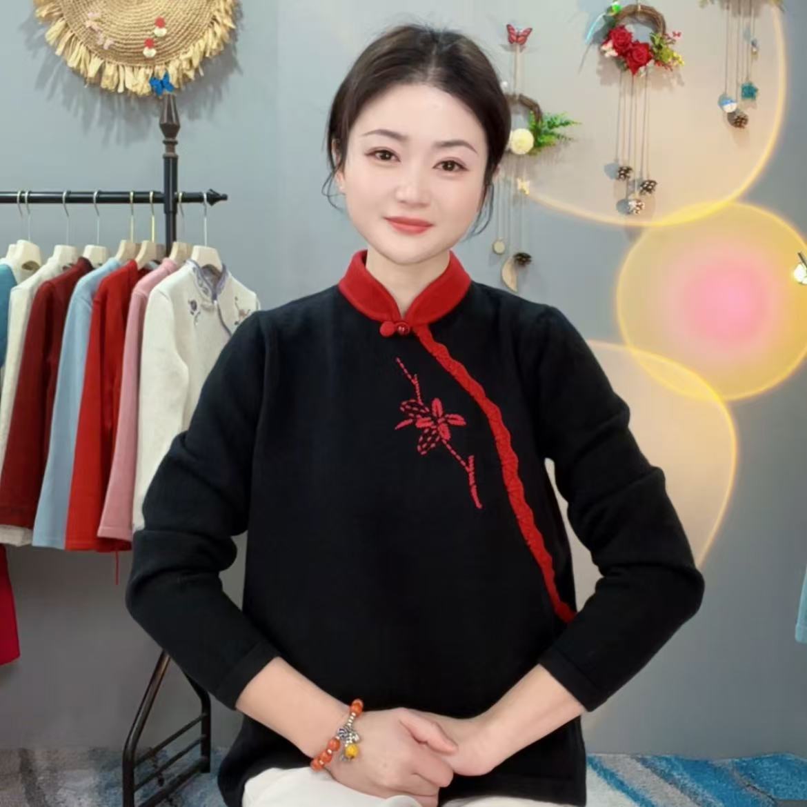 麻小球  小个子【贵夫人】喜庆洋气显瘦加厚宽松中国风复古毛衫