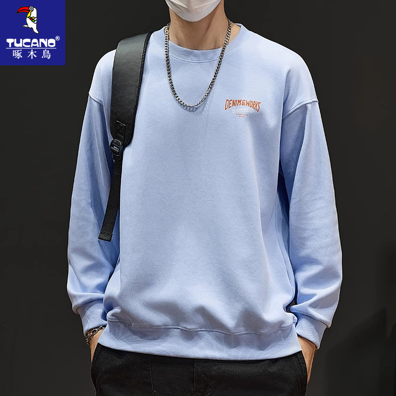 啄木鸟2024春秋季新款圆领卫衣男士潮流休闲青少年宽松百搭潮长袖