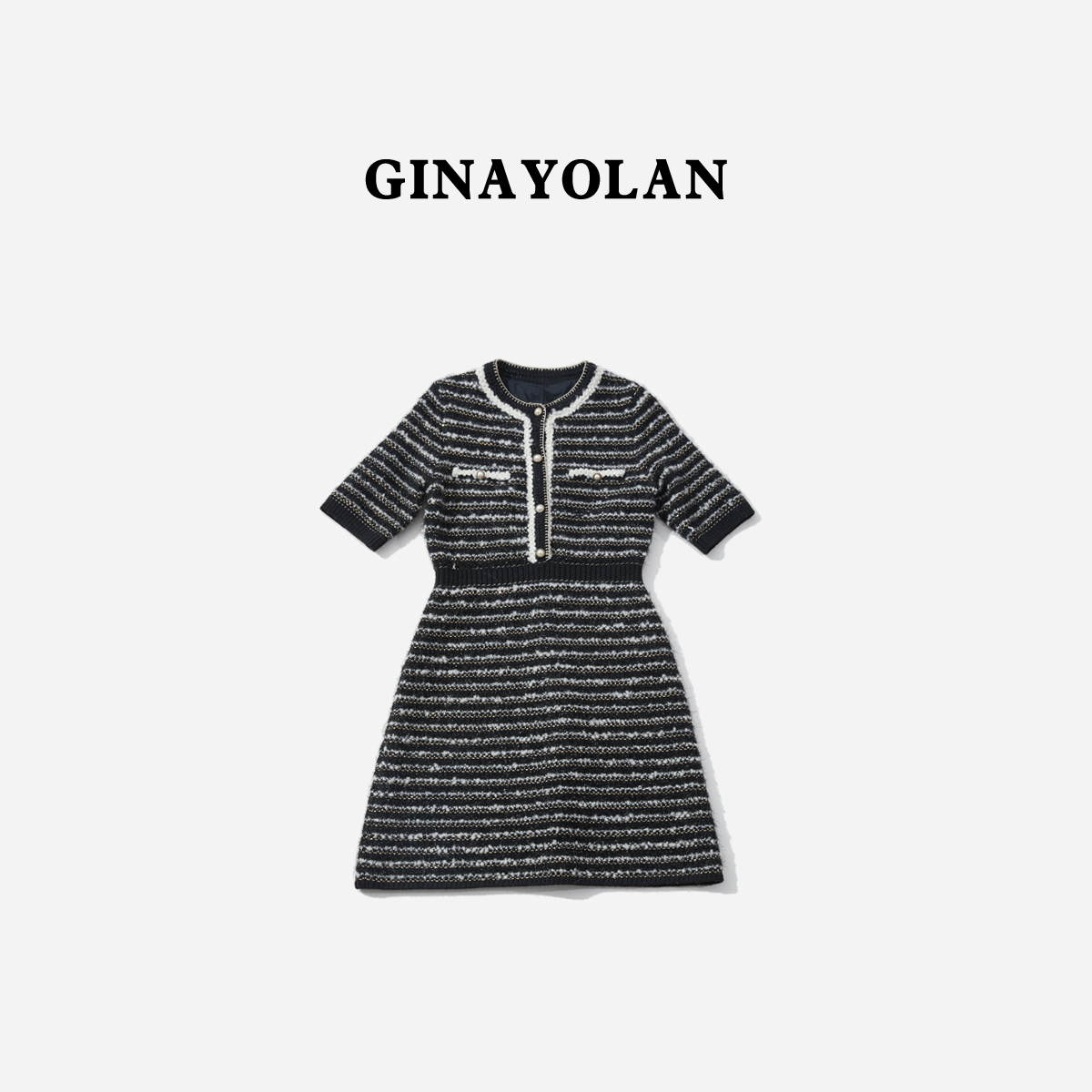 GINAYOLAN/瑾颜【意大利进口面料】女装连衣裙小香风女士气质