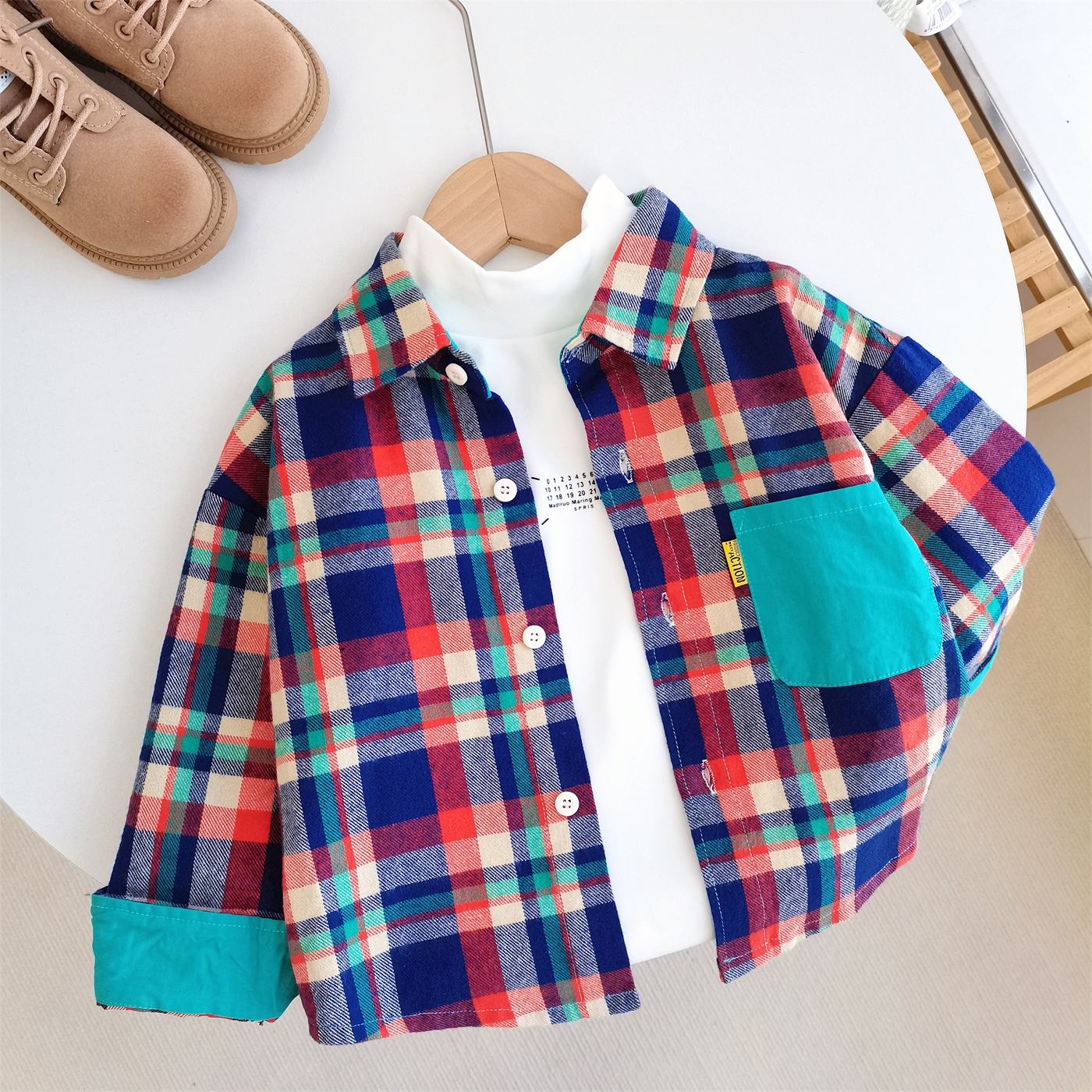 男童长袖衬衫2024秋季新款儿童衬衣磨毛格子小童洋气宝宝春秋上衣