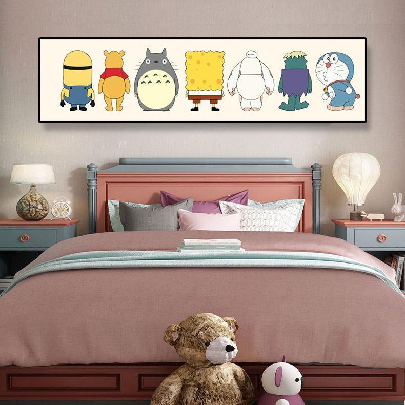 【儿童卧室装饰画】北欧简约床头壁画横幅轻奢客厅挂画卡通动物画