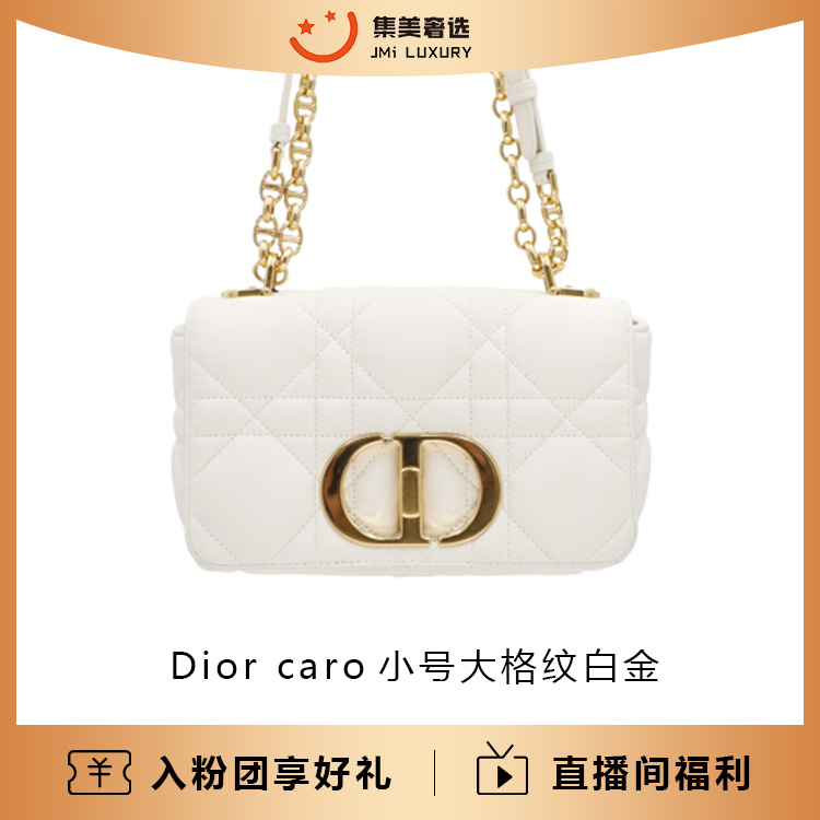 99新 DIOR/迪奥 Dior caro小号大格纹白金时尚包/31000/AM3142