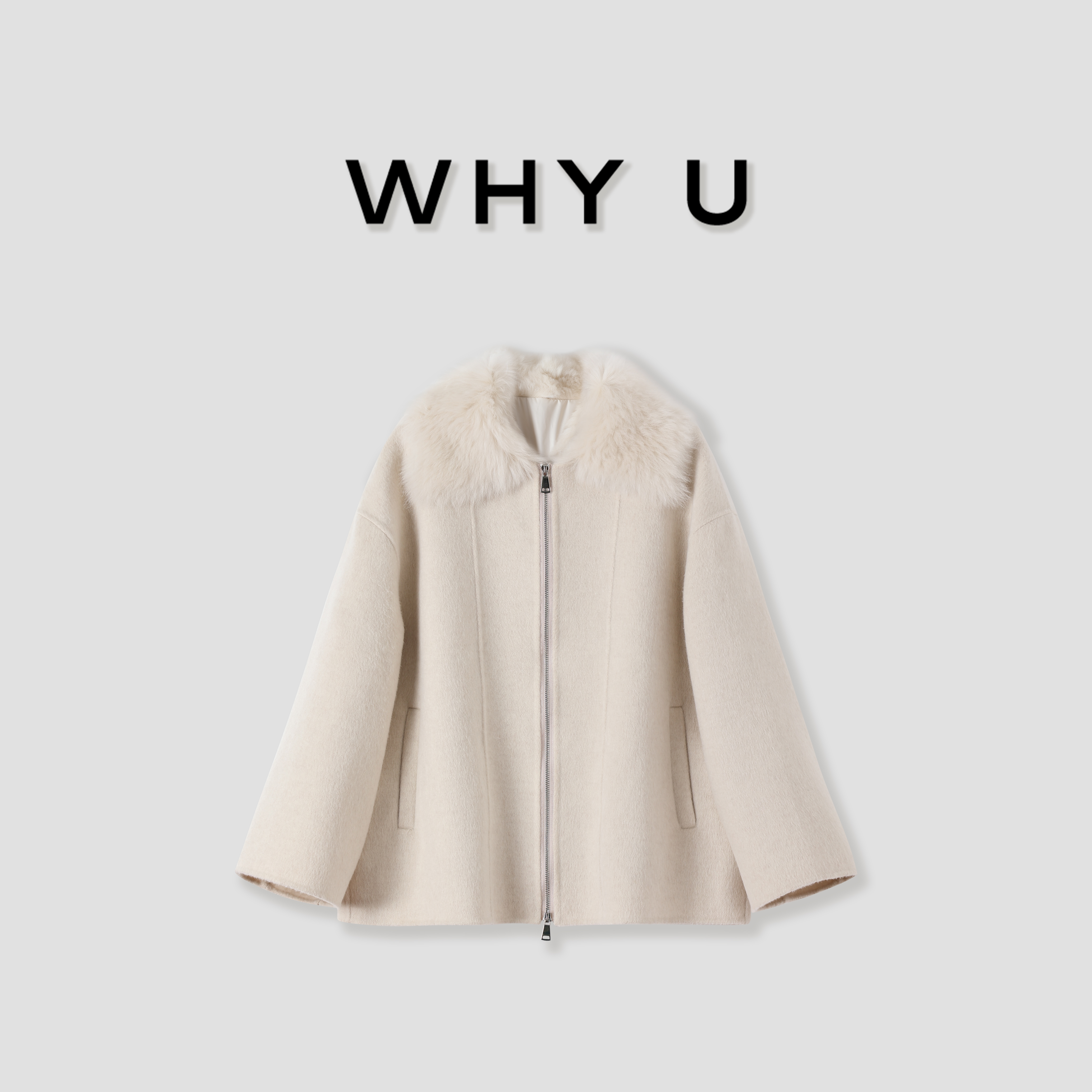 WHY U-25AW托斯卡纳皮毛一体毛领拼接双面呢大衣外套女【温暖绒光】