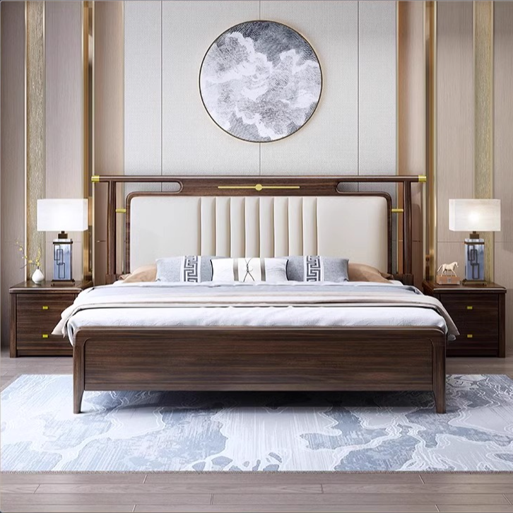 家用新中式成套主卧室轻奢高箱大床禅意管帽大床主卧1.8米双人床