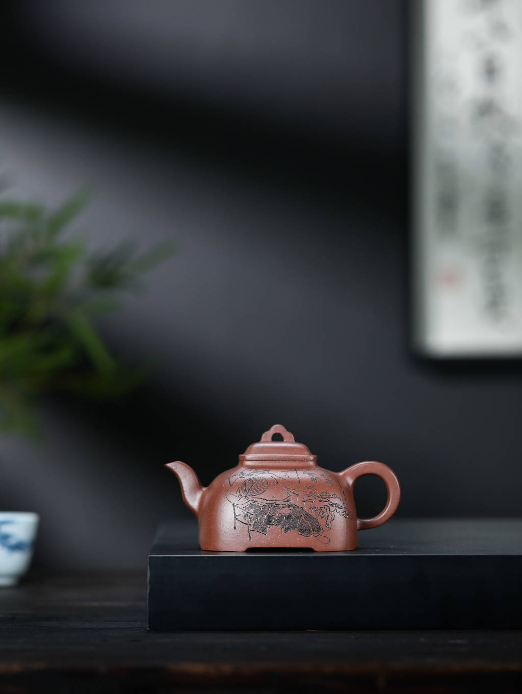 贵云紫砂四方孤棱壶原矿底糟青300cc全手工制作高端茶具
