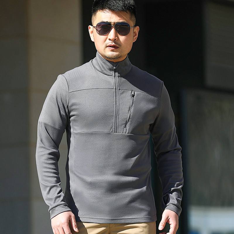 春秋德绒机能长袖战术T恤男内搭修身运动套头户外运动登山服