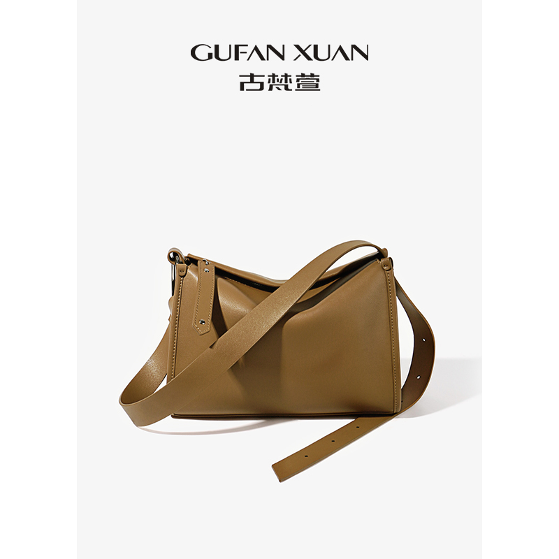 GUFAN XUAN/古梵萱小众设计欧若风高级质感单肩斜挎真皮吐司包