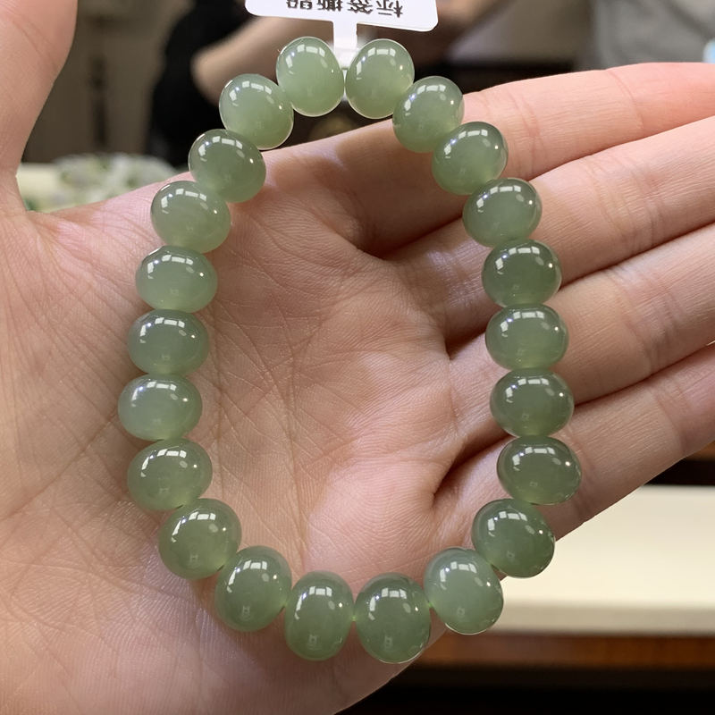 天然和田玉湖水蓝手串H80算盘珠青海料高雅多样性发其一