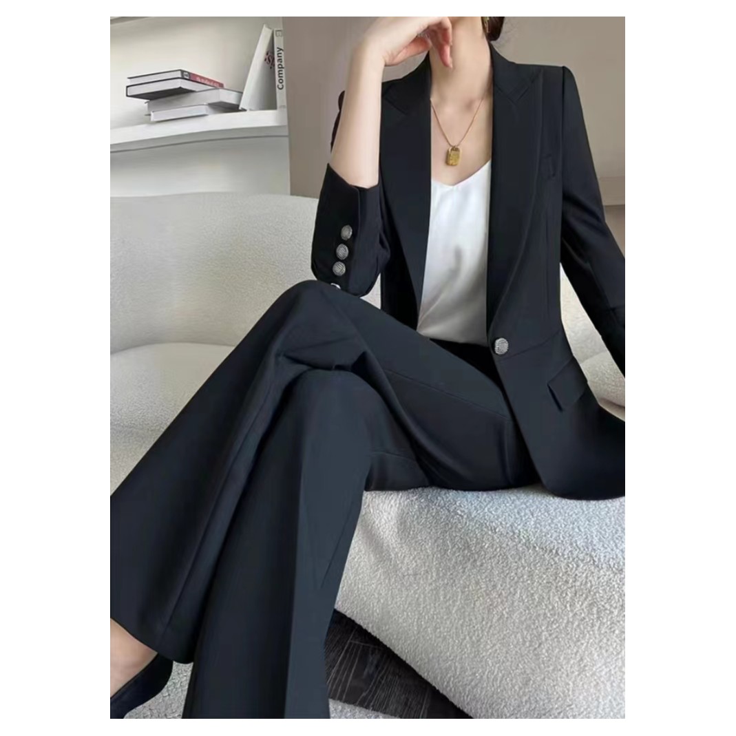 西服外套女时尚高端西装高级感女装黑色修身女职业西装外套抗皱  