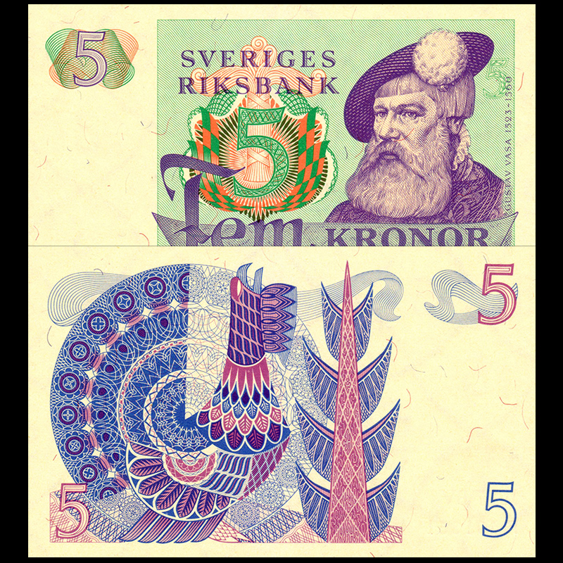 全新早期版本 瑞典5克朗 1965(1967)年 纸币外币钱币UNC收藏保真