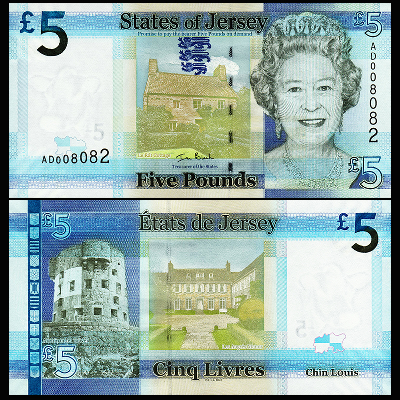 全新UNC 泽西岛5镑2010年女王钞 欧洲钱币外币 收藏保真