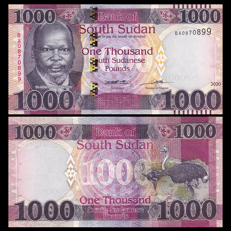 全新UNC 南苏丹1000镑2020-2021年 非洲钱币外币