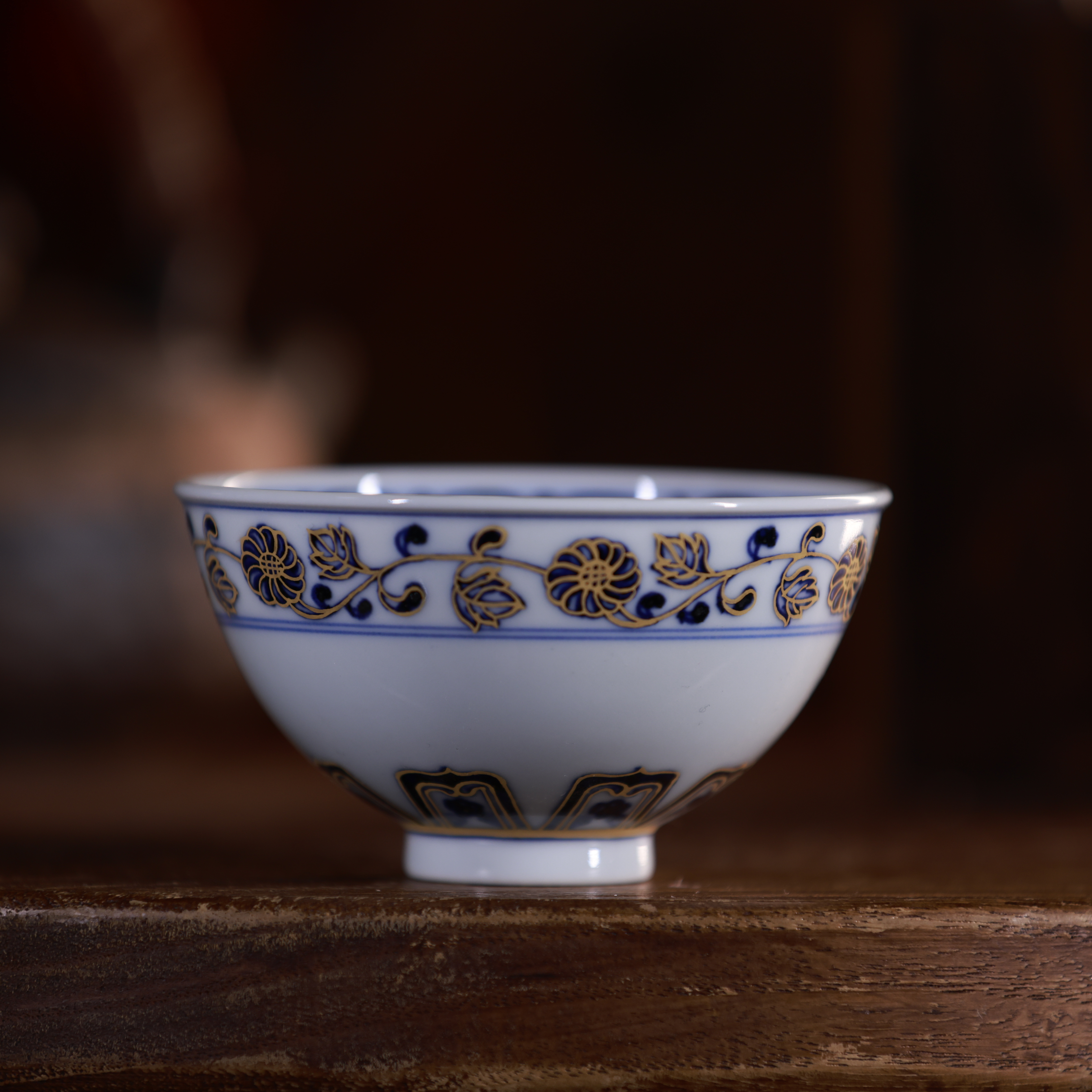 凡勤堂描金宝相鸡心杯纯手工手绘陶瓷