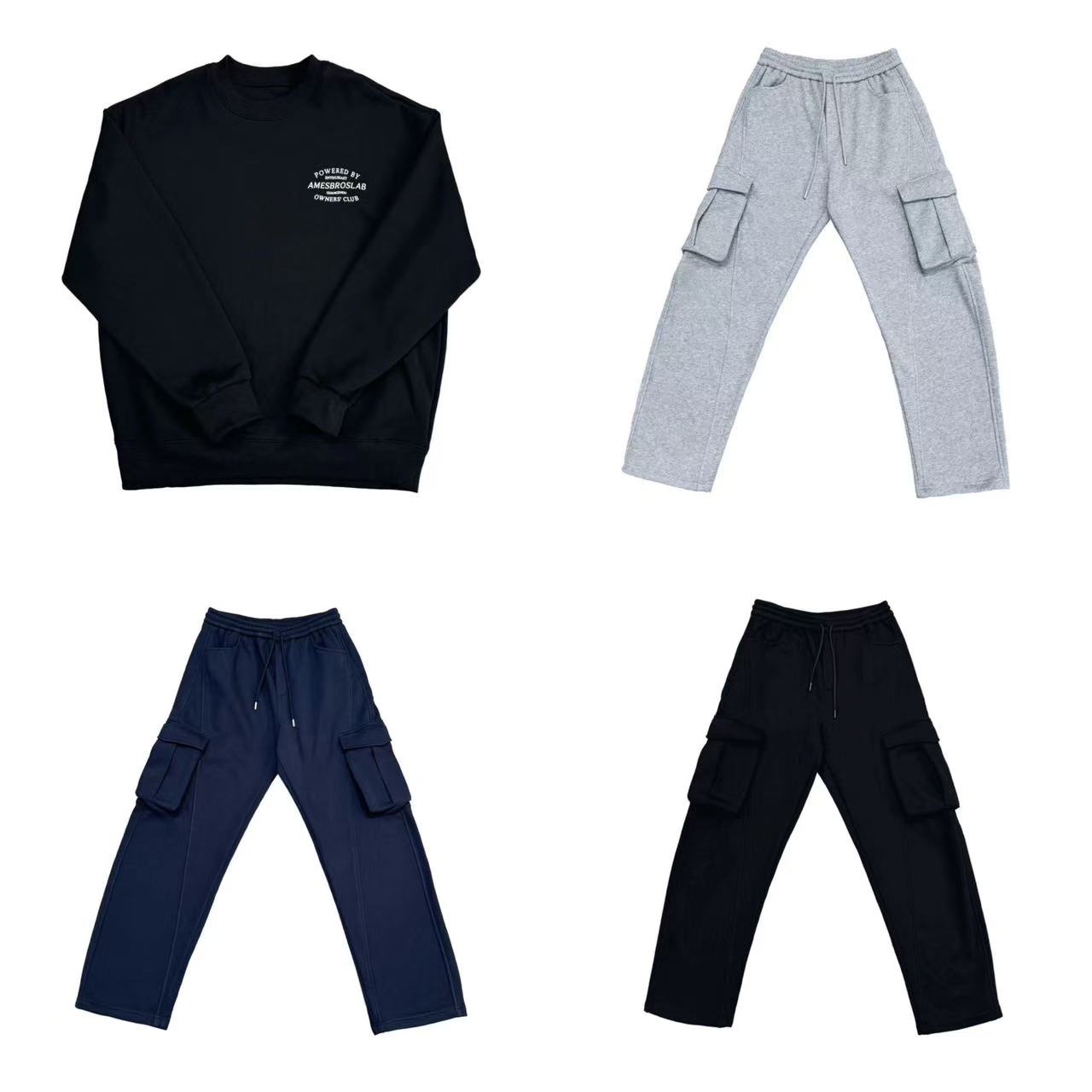 [ YY。]黑灰蓝三色大口袋百搭出街时尚奥粒绒儿童加绒套装  (暖暖 