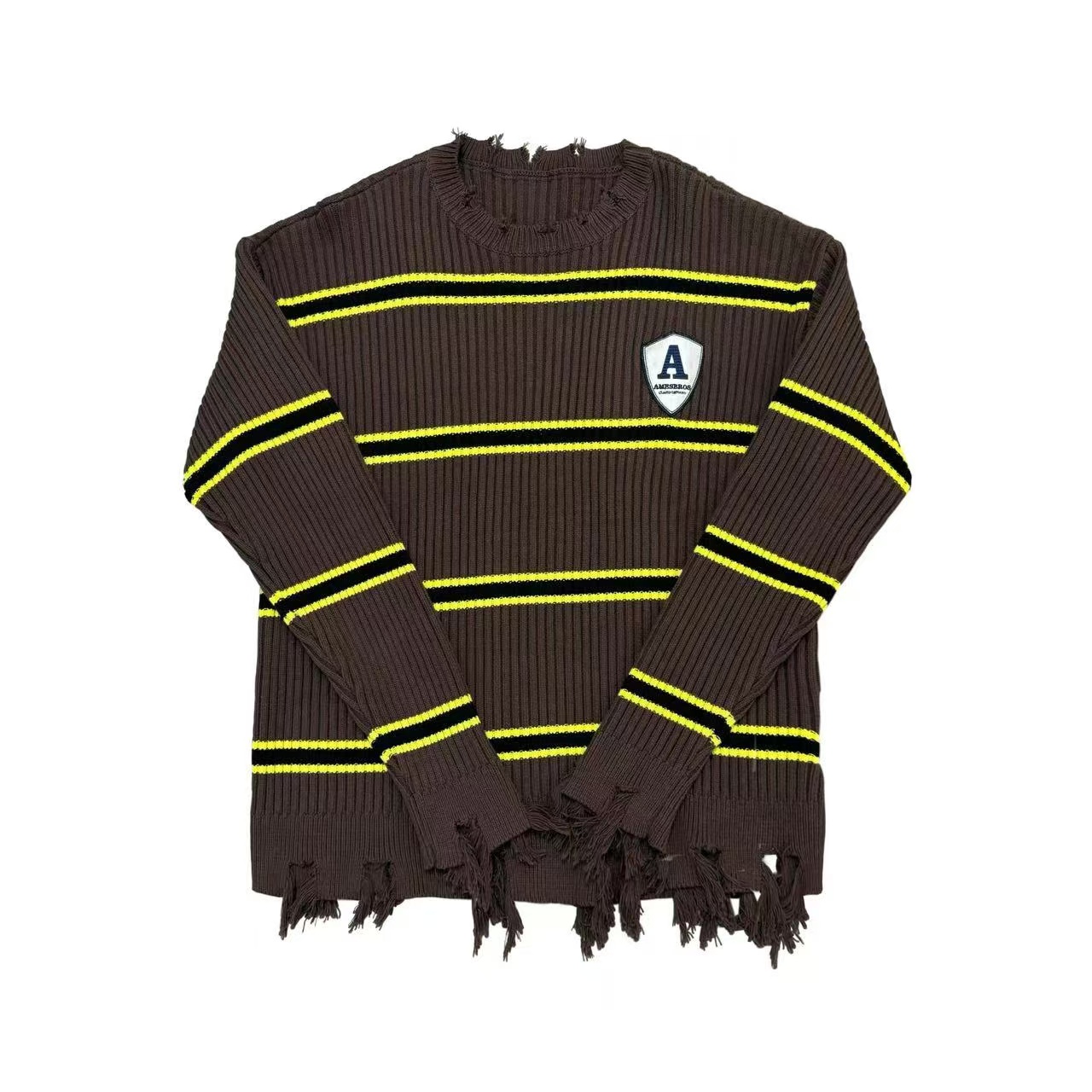 【YY.。】黄咖条纹潮流时尚下摆磨破针织儿童毛衣（暖暖冬日）        