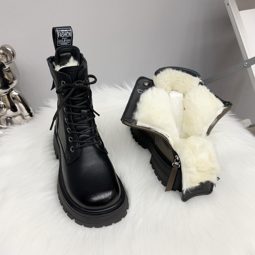 靴子系带百搭时尚加绒东北抗寒纯羊毛雪地靴女加厚保暖马丁靴瘦瘦