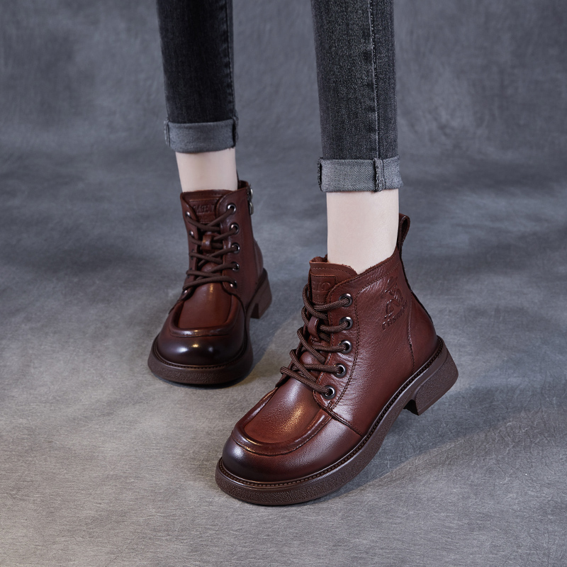 【老张手工】25秋新款粗跟头层牛皮马丁靴休闲轻奢英伦风百搭短靴 