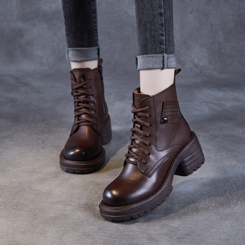 【老张手工】2025秋冬新款厚底马丁靴头层牛皮英伦风原创复古短靴