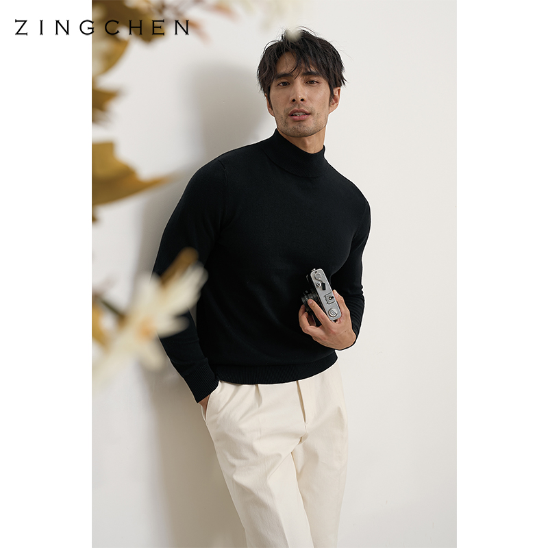 【可机洗棉山羊绒】ZINGCHEN半高领毛衣男 冬季修身打底针织衫