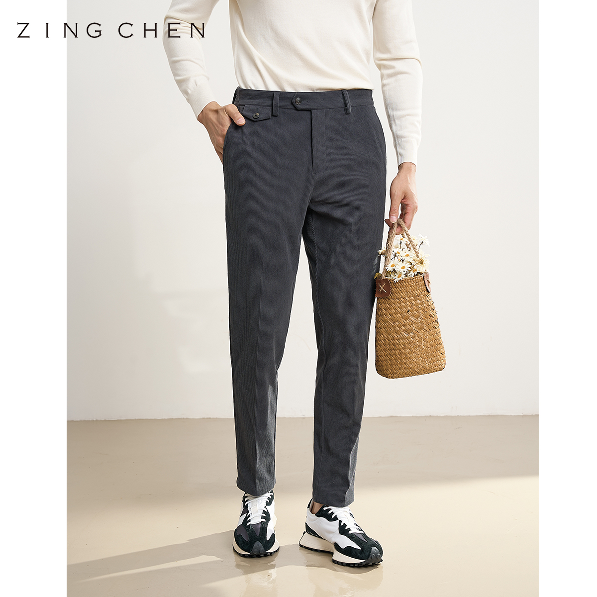 【高定工艺】ZINGCHEN灯芯绒休闲裤男 意式弹力腰抗皱长裤男秋冬
