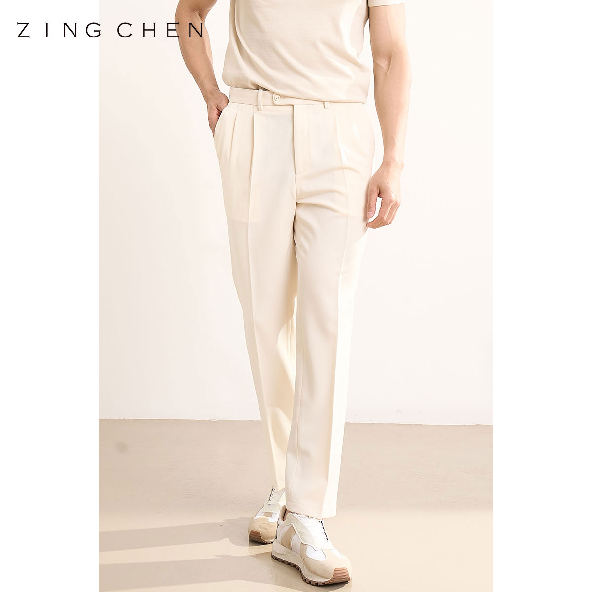 【抗皱可机洗面料】ZINGCHEN休闲西裤男装 意式双褶休闲裤长裤直筒