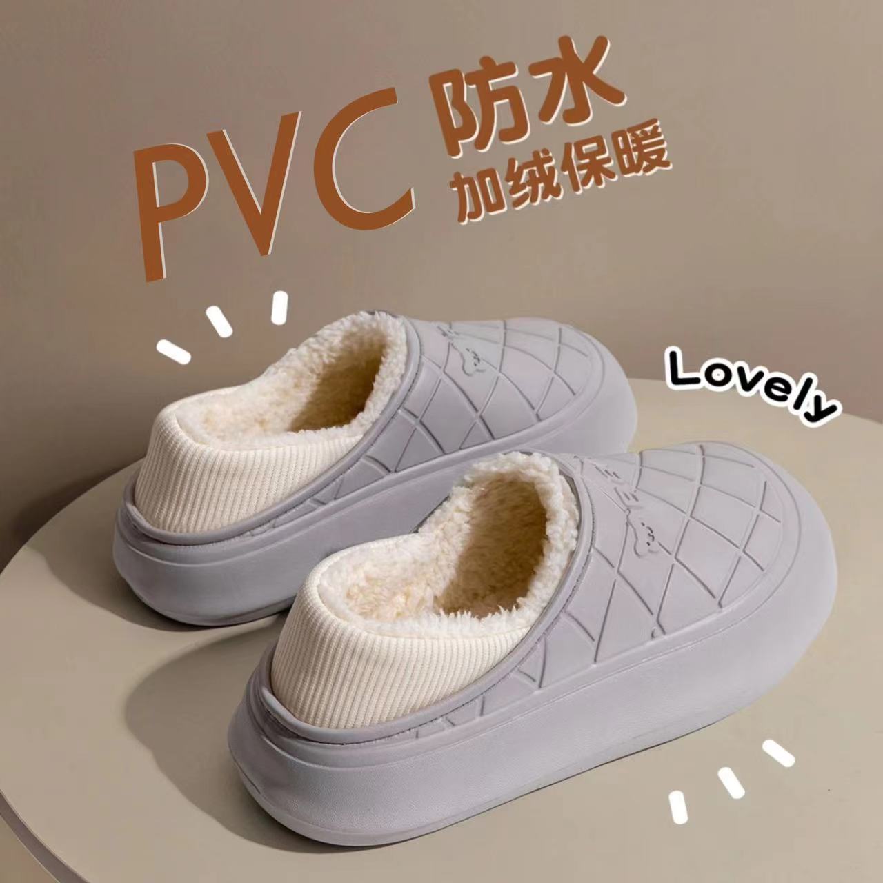 防水棉拖鞋女款冬季2023新款时尚外穿加绒加厚保暖情侣防滑棉鞋男