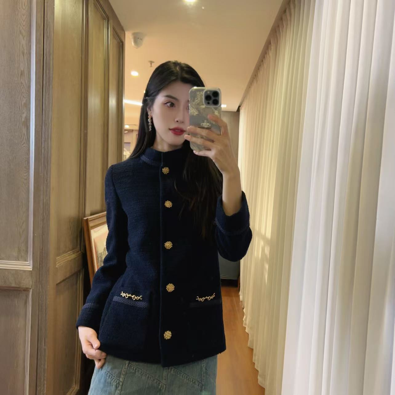 95新 GUCCI/古驰 麦殿/毛呢外套藏蓝色/38码/230117QCMYZ06