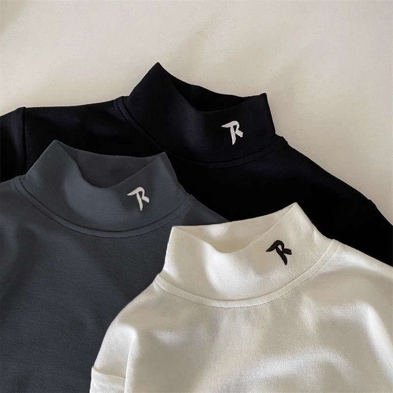 儿童半高领打底衫徳绒磨毛双面T恤内搭男女童宝宝秋冬季抗寒上衣