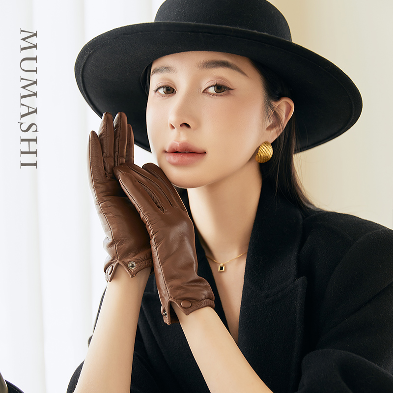 轻奢美拉德风羊皮手套秋冬季收口机车短款时髦真皮手套女百搭春秋