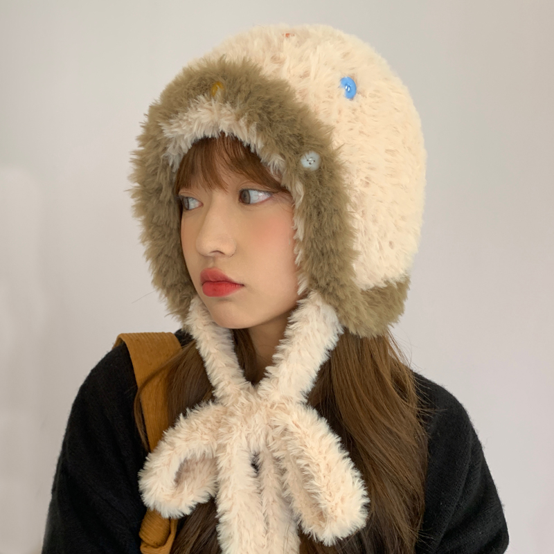 2023新款冬天毛绒帽子女秋冬季雷锋帽加绒加厚可爱护耳保暖毛线帽