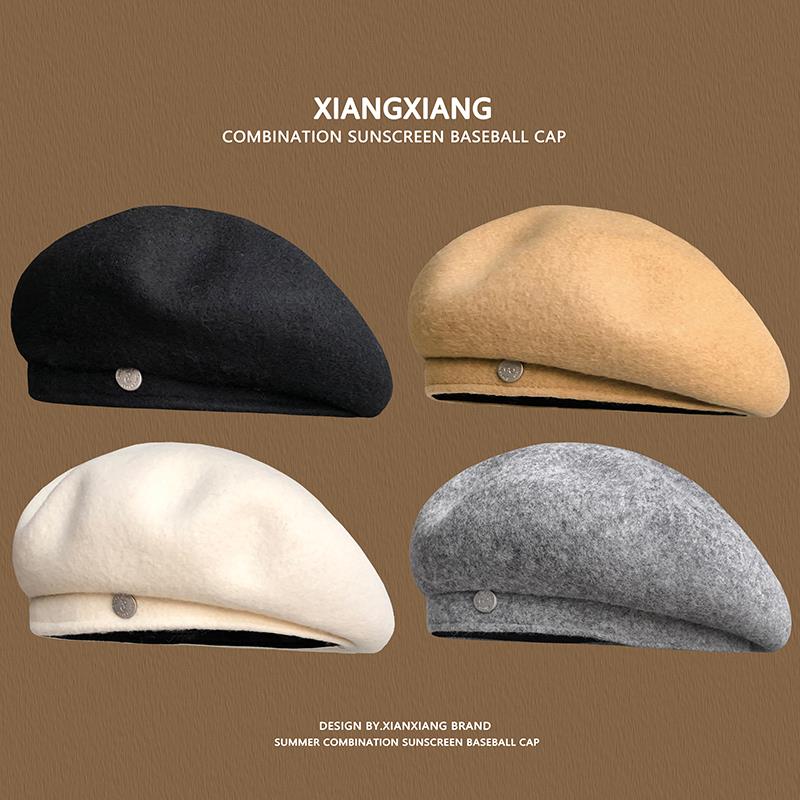 韩版羊毛呢贝雷帽子女秋冬大头围保暖八角云朵帽复古显脸小画家帽