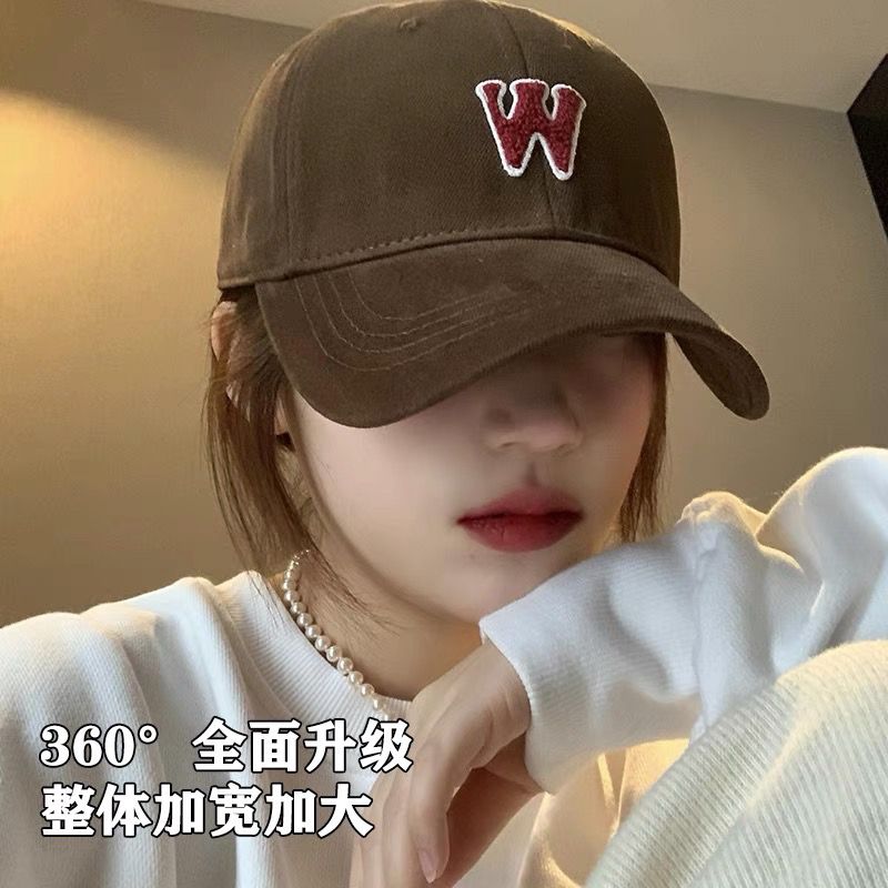 遮阳防晒大头围棒球帽子女显脸小加大加深百搭w字母刺绣鸭舌帽男