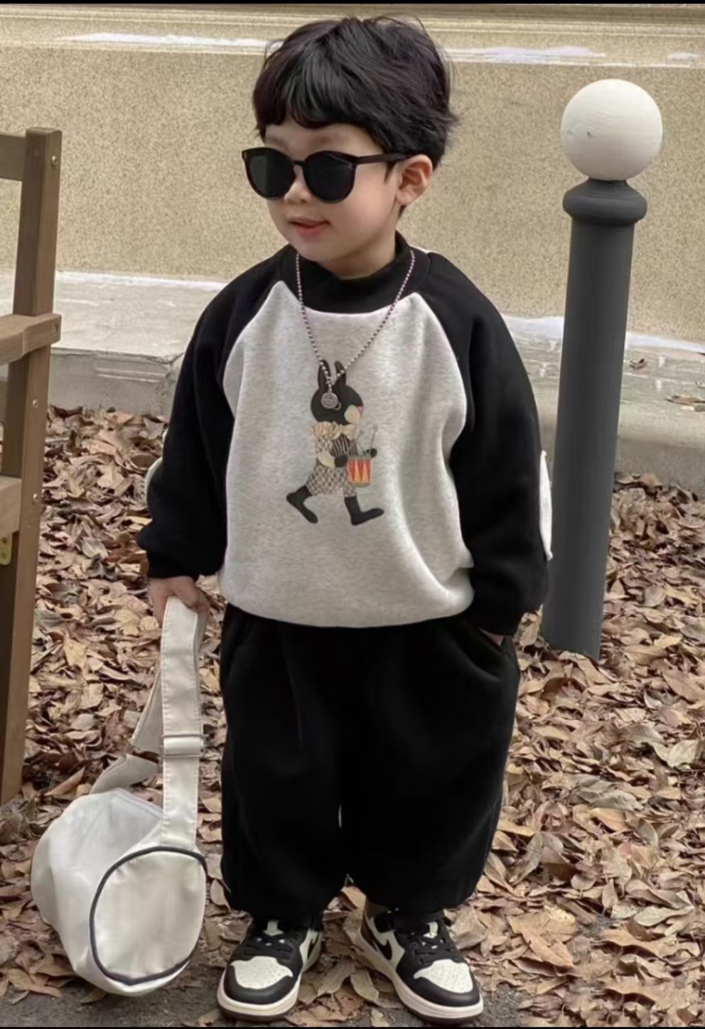 儿童春季新款套装插肩袖卫衣男女宝宝休闲裤两件套