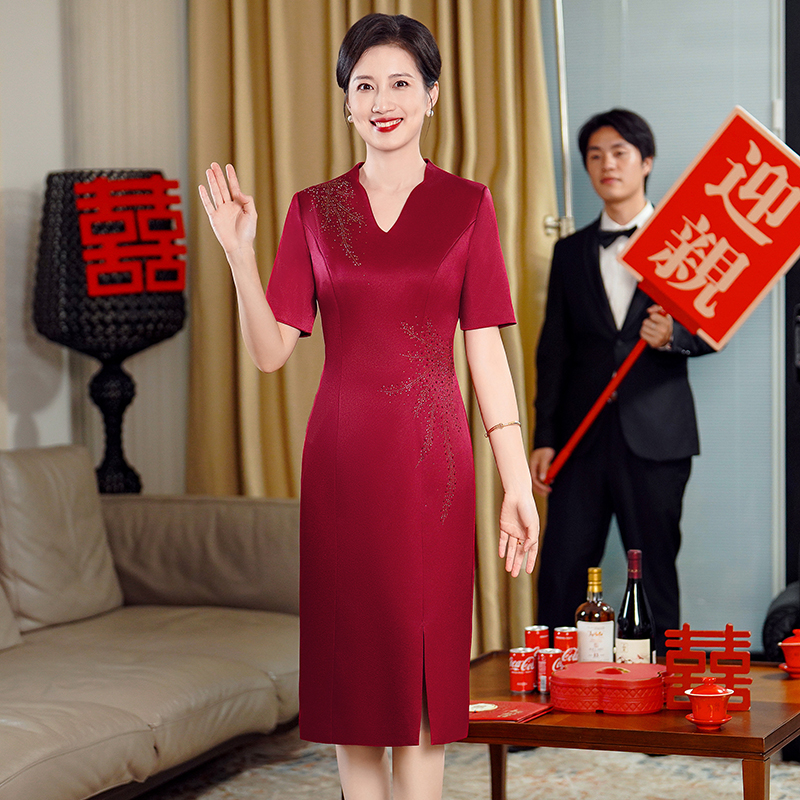 5398高贵喜婆婆婚宴装旗袍高端结婚婚礼妈妈婚宴礼服夏款连衣裙