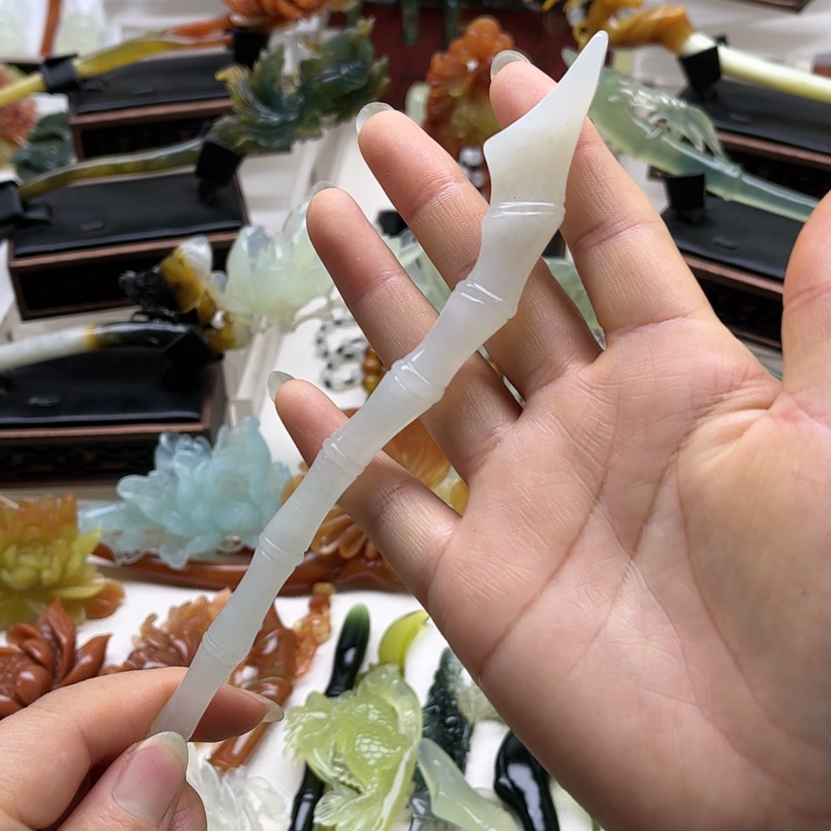 【闪购商品】蛇纹石玉岫玉发簪未镶嵌猫*～