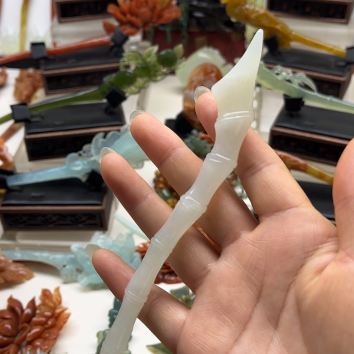 【闪购商品】蛇纹石玉岫玉发簪未镶嵌小*乐