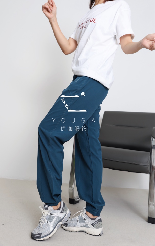 优咖密保拉链口袋高腰跑步裤女蜜桃翘臀健身宽松休闲束脚运动裤