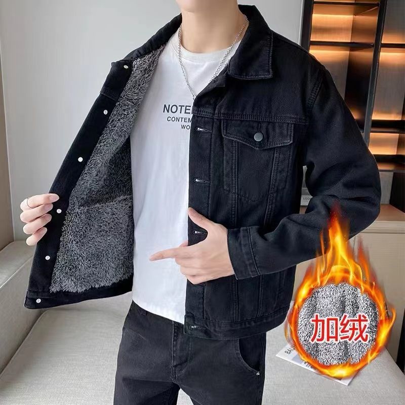 啄木鳥秋冬季牛仔外套男士加绒加厚百搭保暖夹克棉衣韩版帅气上衣