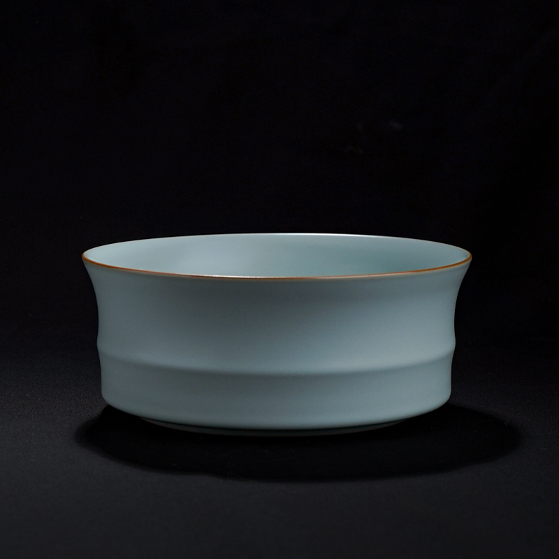 汝窑竹节水洗1500ml  景德镇家用陶瓷茶洗复古天青色汝瓷茶道配件