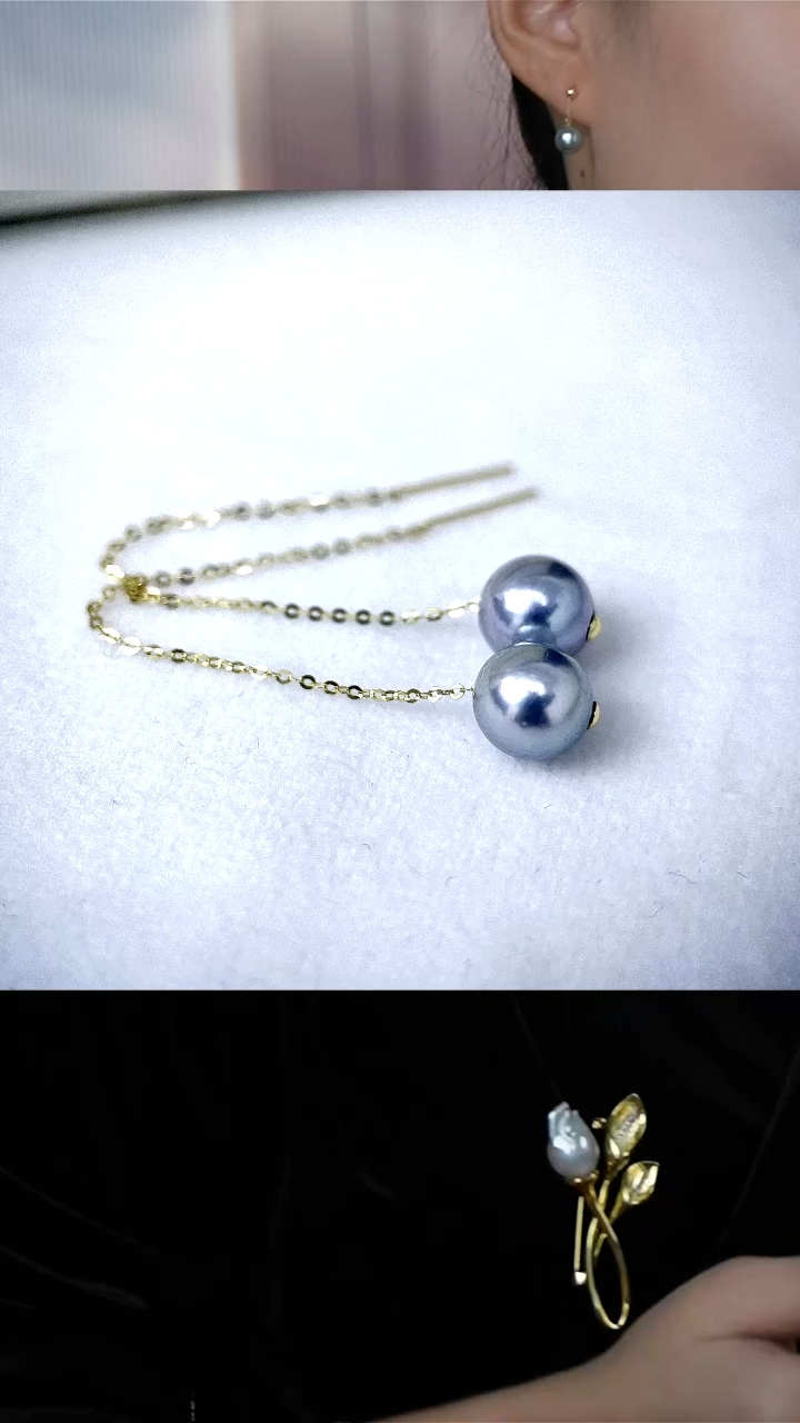 【闪购商品】海水珍珠颈饰18K金镶嵌真多麻耳线/7-8MM