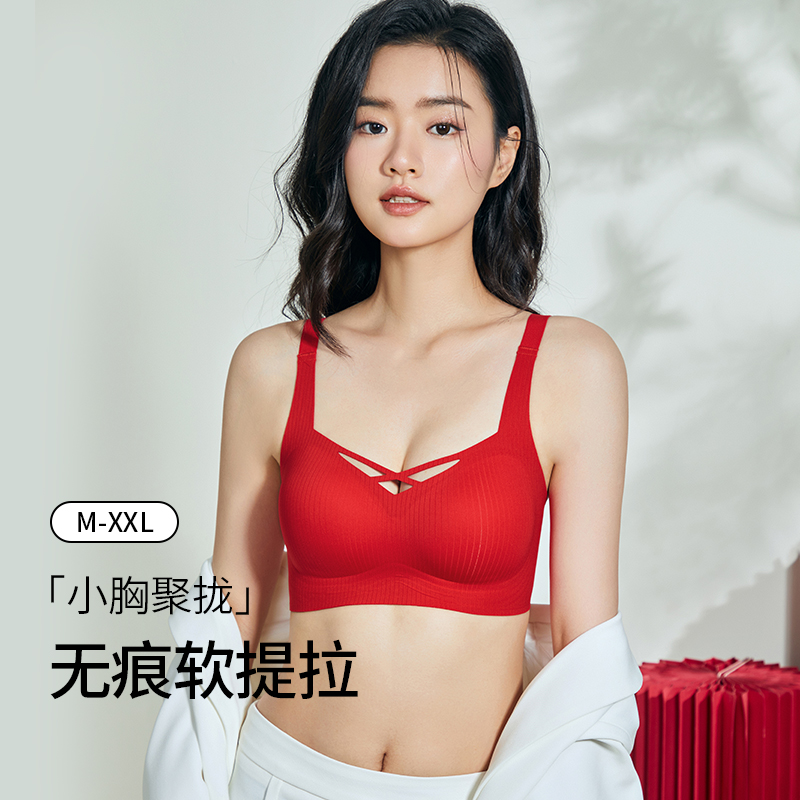 内衣女款2024红品小熊聚拢女士文胸无痕软支撑手掌内杯舒适透气